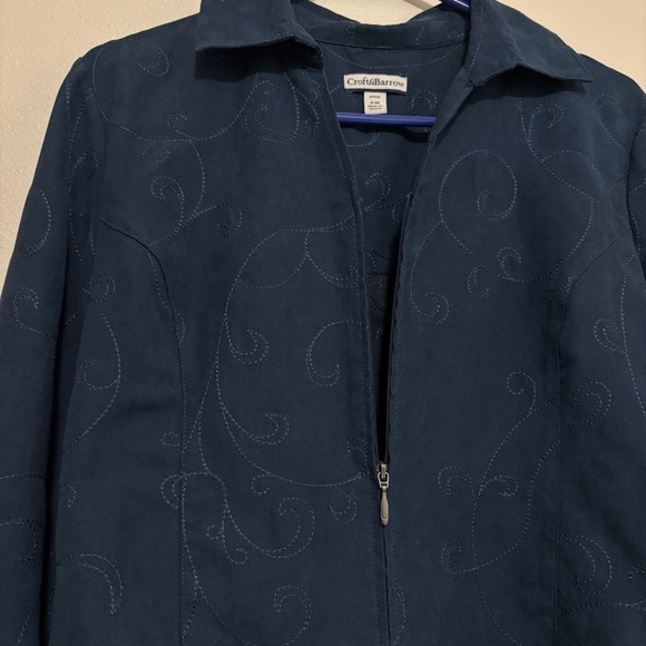 Croft & Barrow Womans Zip Front Jacket Blazer Faux Suede Blue Size Petite M - Picture 8 of 11